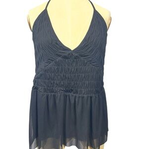NWT Anthro Plus Contemporary Tank Top 2X Black Accordion Pleat Smocked Minimal